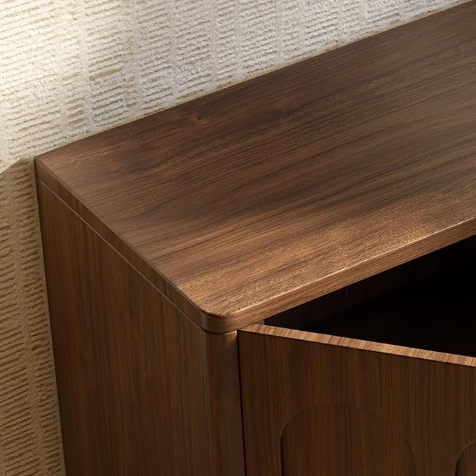 Evermagin 67" Arched Walnut Buffet Cabinet with Storage, Large Credenza with 4 Doors, Wood Mid Century Modern Sideboard for Kitchen and Living Room (67"*31.5"*15.7")