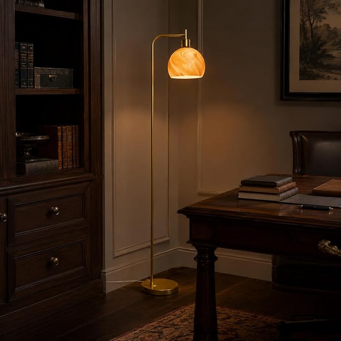 67" Soft Glow Art Deco Floor Lamp - Metal Pole Glass Lamp, Pedal Switch & E26 Bulb, Perfect for Bedroom Living Room Office Scandinavian/Minimalist/Contemporary Interiors