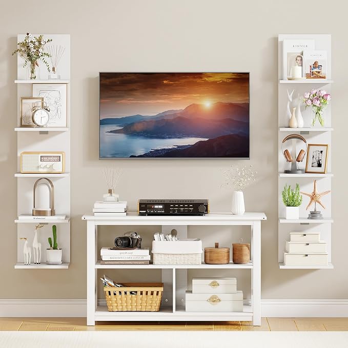 Giantex 5 Tier Wall Shelf Unit, Narrow Vertical Floating Shelves for Home Decoration and Storage Organizer, Lack Wall Shelf, Wall Mounted Display Shelves for Bedroom, Living Room, Bathroom, White