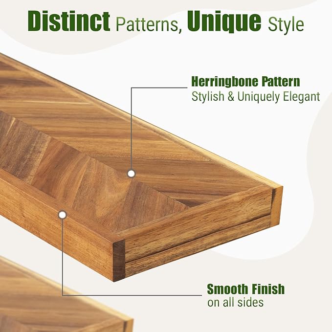 Howizz 48" Rustic Farmhouse Floating Shelves – Set of 2 Acacia Wood Shelves for Stylish Wall Decor in Kitchen, Bathroom, and Office, Unique Chevron Pattern, 48x8x1.5 Inches - Set of 2 - DIY