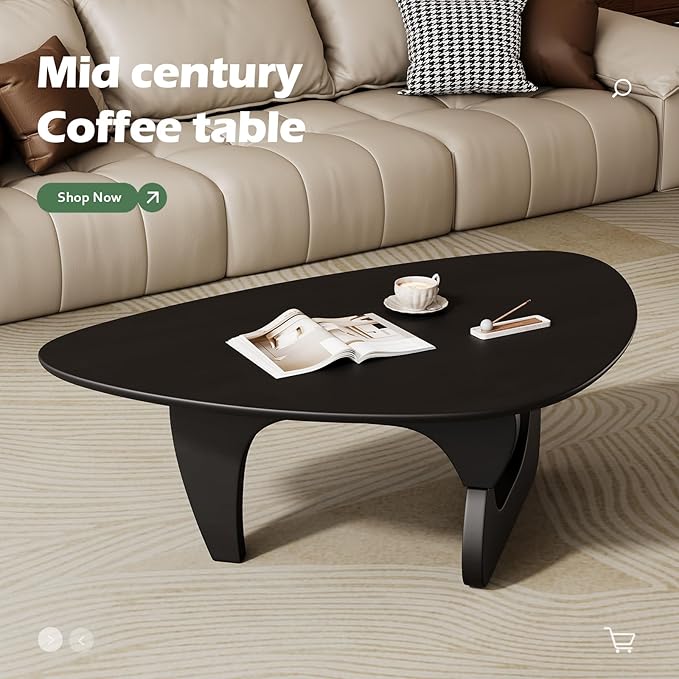 Mid Century Modern Coffee Table - Black Wooden Coffee Table for Living Room,Center Table Suitable for Bedroom Living Room Reception Office Tables (Black, Large 45 * 29 * 16in)