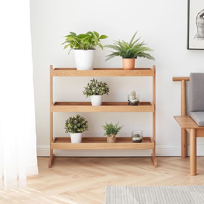 YESWOOD 3 Tier Plant Stand Indoor, Solid Wood plant holders for Living Room Balcony Garden Patio (Natural )