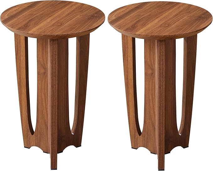 Round End Table Set of 2,Mid Century Modern Side Table with Curved Legs,Small End Tables for Living Room, Bedroom