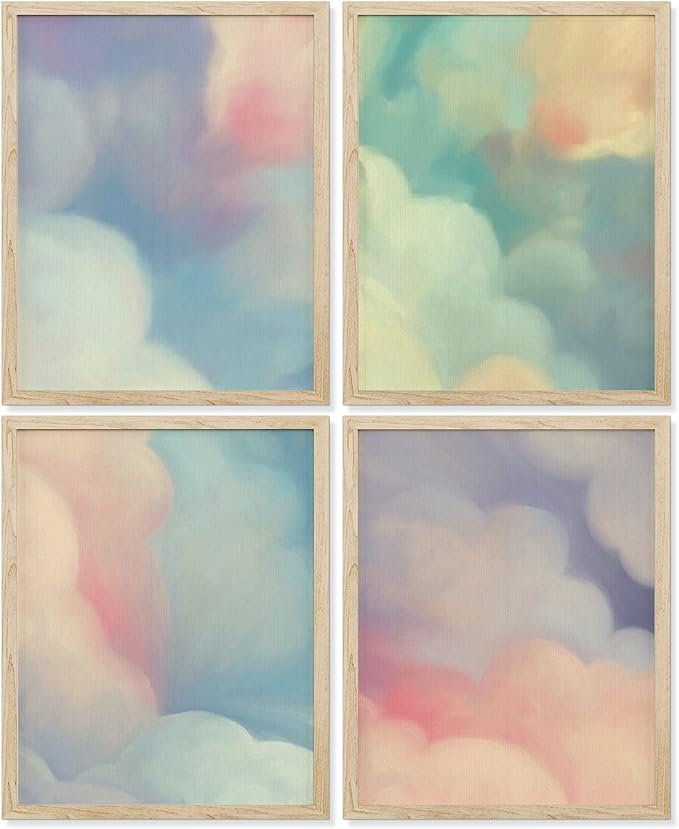 SIGNWIN Poster Bathroom Decor 8"x10"x 4, Wall Art Room Decor Multicolor for Living Room, Bedroom, Office White Pastel Watercolor Rainbow Sky Clouds Abstract Geometric Illustrations Colorful