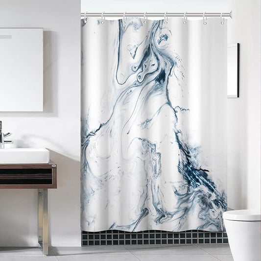Blue and White Shower Curtain, Modern Ombre Blue Marble Shower Curtain Set with Hooks Aesthetic Waterproof Bathroom Decor, 60x72 Inch