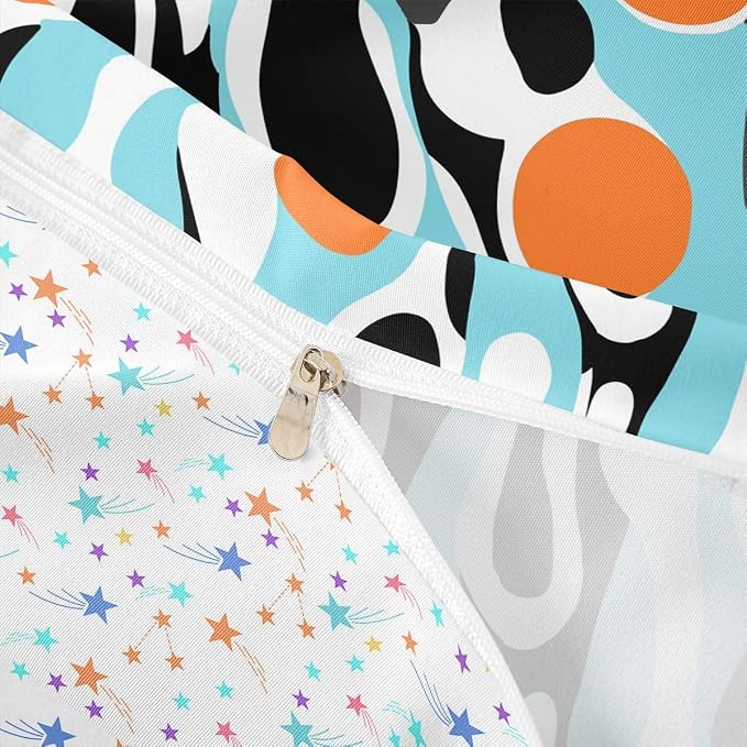 Erosebridal Organic Abstract Duvet Cover Set Modern Contemporary Queen Bedding Set for Little Boys Boho Mid Century Wavy Lines Comforter Cover Retro Geometric Bed Sets,Turquoise Orange