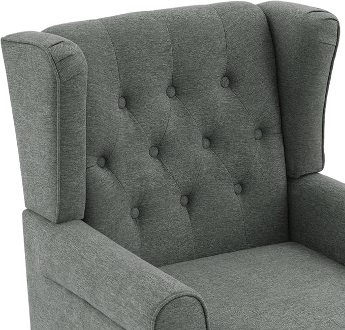 High Back Accent Chair, Fabric Wingback Chair Upholstered Armchair for Living Room, Retro Comfy Single Sofa Bedroom Reading Seat with Solid Wood Legs - Gray
