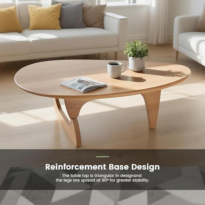 Modern Triangle Coffee Table: Unique Funky Soild Wood Coffee Tables for Living Room, Wooden Oval Mid-Century Modern Abstract Tea Tables for Patio Office Balcony (Natural, 50" Lx31 Wx16 H)