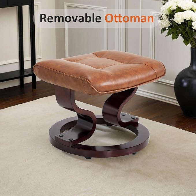 MCombo Manual Swivel Recliner with Ottoman, Chair Ottoman Set for RV Small Spaces, Living Room, Bedroom, Office 9019 4919 (Faux Leather, Saddle)