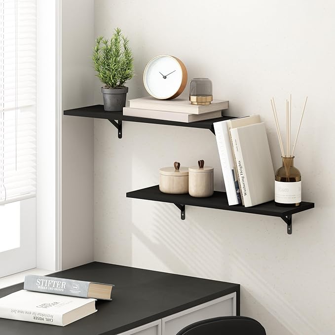 Furinno Rossi Floating Shelves for Wall Set of 2, 23-Inch Wide Rectangular Wall Shelf, Floating Shelf, Wall Mounted Shelves, for Bathroom, Bedroom, Living Room, Dark Espresso