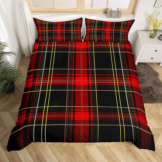 Erosebridal Red Black Grid Duvet Cover Twin Modern Classic Geometric Tartan Comforter Cover for Kids Teens Buffalo Plaid Bedding Set Striped Check Vintage Farmhouse Bed Set with Zipper