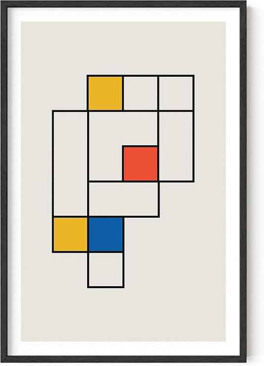 HAUS AND HUES Bauhaus Modern Colorful Abstract Wall Art - Retro Mondrian Print, Mid Century Modern Wall Art Work, Individual Abstract Art, Retro Poster, Multi Squares Art (Unframed, 24x36)