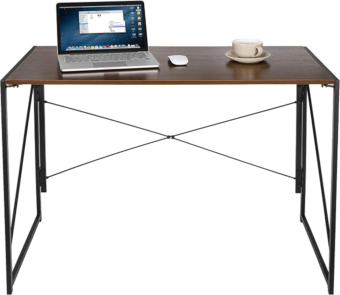 SUPER DEAL 40 inch Folding Computer Writing Desk Wood and Metal Study Desk, PC Laptop Home Office Study Table, Espresso