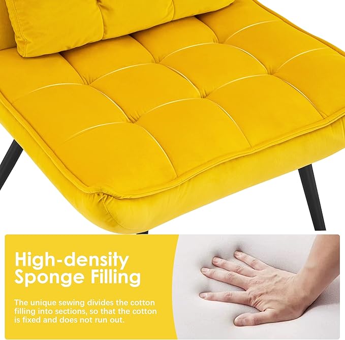 MCombo Accent Chair with Ottoman, Modern Velvet Wingback Lounge Chair, Upholstered Club Chair for Small Space, Living Room & Bedroom 4079 (1, Yellow)