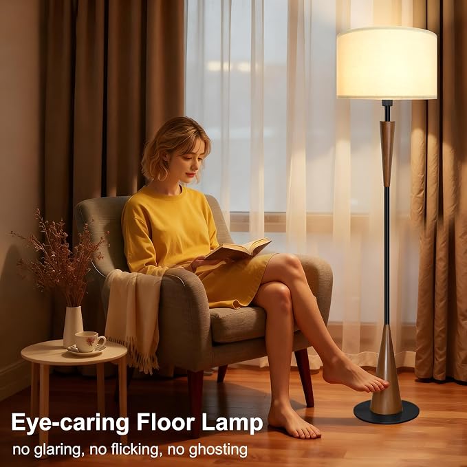 Floor Lamps for Living Room,61.5" Wood Floor Lamp,Retro Farmhouse Standing Lamp Includes 9W Bulb with 3-Color Temperature,Tall Lamp for Bedroom,Dining Room,Living Room,Corner,Brown