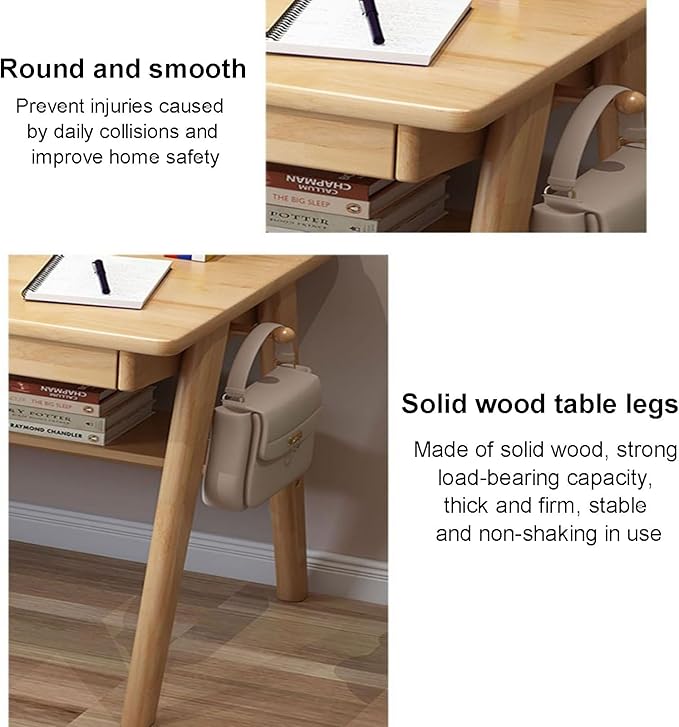 Solid Wood Writing Desk, Home Office Desk Workstation with Drawers and Hook, Mid-Century Modern Computer Work Study Table with Storage Shelf for Small Spaces(120x60x75cm(47x24x30inch), Walnut)