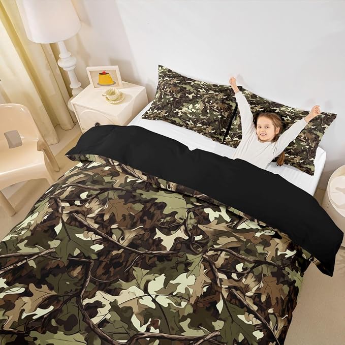 Tree Branches Duvet Cover Set Botanical Leaf Plant Twin Bedding Sets for Girls for Kids Boys | Natural Green Camo Tree Comforter Cover Woodland Tropical Jungle Bed Set, Room Decor Aesthetic