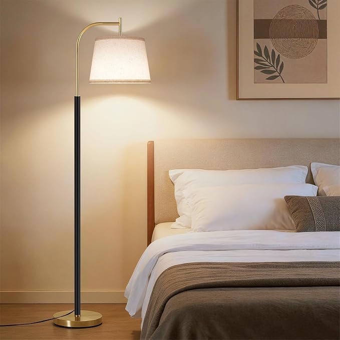 SUNMORY Wood Floor Lamp for Living Room, Mid Century Modern Floor Lamp with 3 Color Temperatures Bulb, Arc Standing Lamp with Adjustable Lampshade, Tall Reading Lamp for Bedroom, Corner, Office