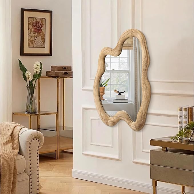 AAZZKANG Asymmetrical Wall Mirror 24"x16" Rustic Irregular Vanity Mirror Rustic Decorative Large Mirror for Bathroom Bedroom Living Room Hallway