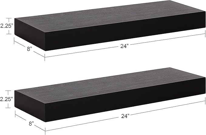 Kate and Laurel Havlock Modern Floating Shelves, Set of 2, Black, Sophisticated Storage and Display Shelves for Wall
