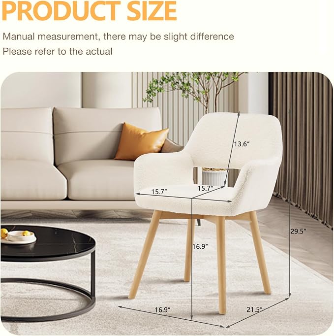 Mid Century Modern Dining Chairs Set of 6 & 4 & 2 Comfy Accent Chair Upholstered Kitchen Dining Living Room Chairs for Bedrooms Waiting Room Home Arm Desk Chair No Wheels (Wool White, 6)