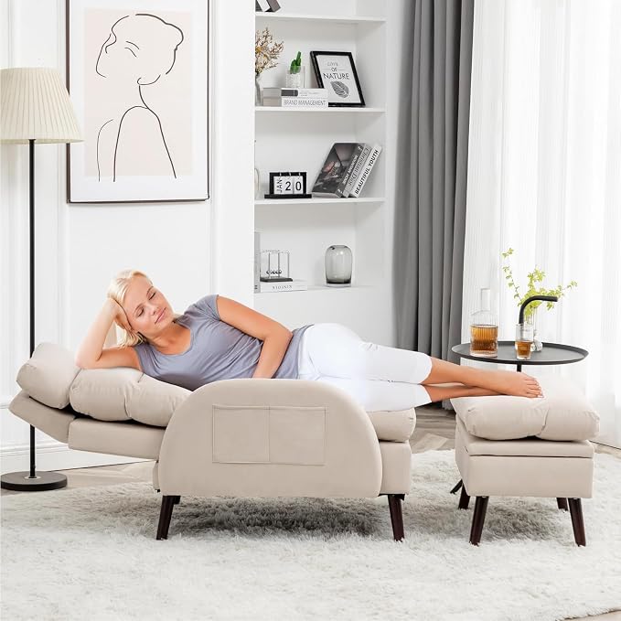 HCHAIRH Accent Chair with Ottoman, Comfy Reading Chair and Ottoman Set, Modern Oversized Lounge Armchair with Adjustable Backrest for Living Room Bedroom, Velvet Khaki