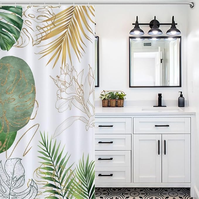 Sage Green Shower Curtains,Mid Century Modern Minimalist Olive Green Leaf Plant Shower Curtains for Bathroom Decor Set, Waterproof Cloth Fabric with Hooks 72x78Inch (183x183cm)