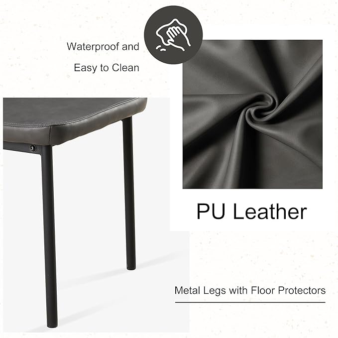 Dining Chairs Set of 6, Dark Grey PU Leather Dining Chairs, Comfortable Upholstered Armless Kitchen Chairs with Black Metal Legs for Living Room, Dining Room, Kitchen