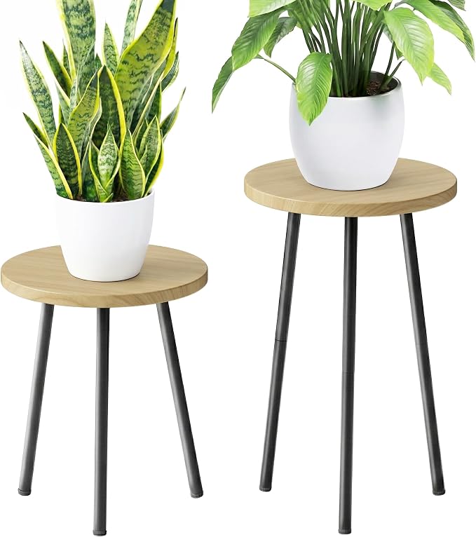 Plant Stand Indoor Tall: Corner Wood Plant Stand 2 Pack Mid Century Modern Decor - Small Round Plant Table for Indoor Plants - Outdoor Plant Holder for Patio Living Room Office (Burlywood)