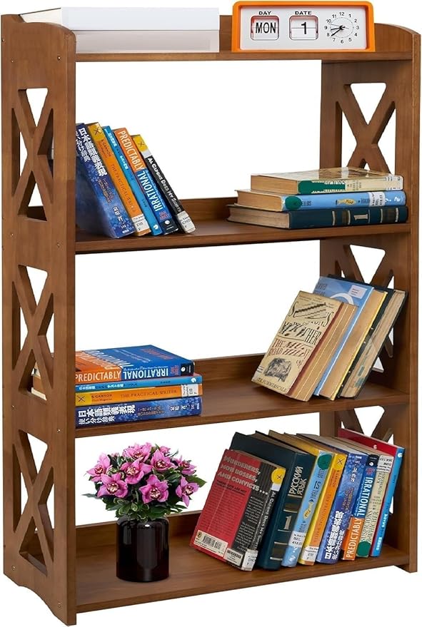 4 Tier Bookshelf, Wood Bookshelf with Open Shelves, Narrow Bookshelf Freestanding Storage Organizer, 4 Shelf Bookcase Small Bookshelf Display Brown Bookcase for Living Room Bedroom Office