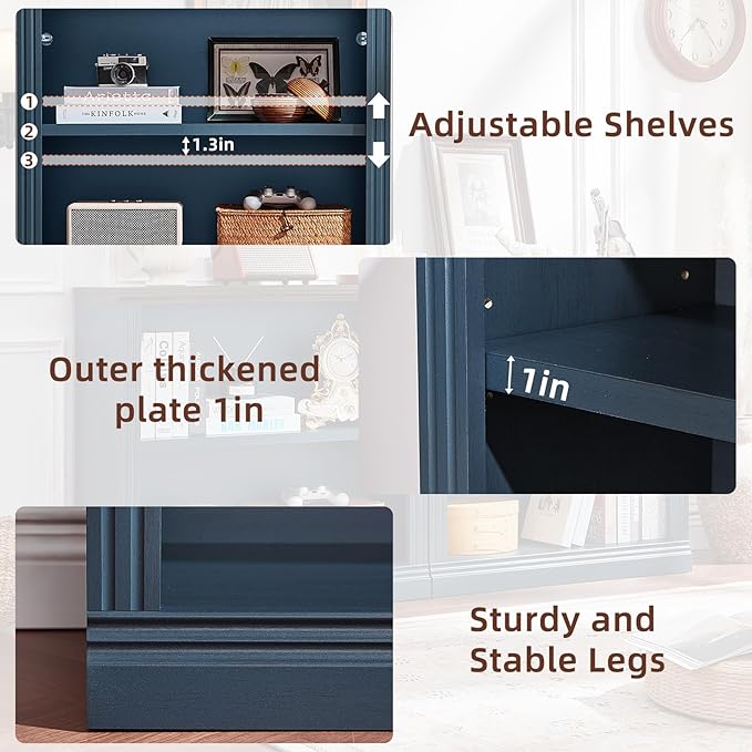 RWYHG 30" Blue Bookshelf Set of 4,2-Tier Thick Wood Book Shelf with Adjustable Shelve,Free Standing Farmhouse Bookcase with Open Display Storage,Floor Vintage Bookshelves for Living Room,Office