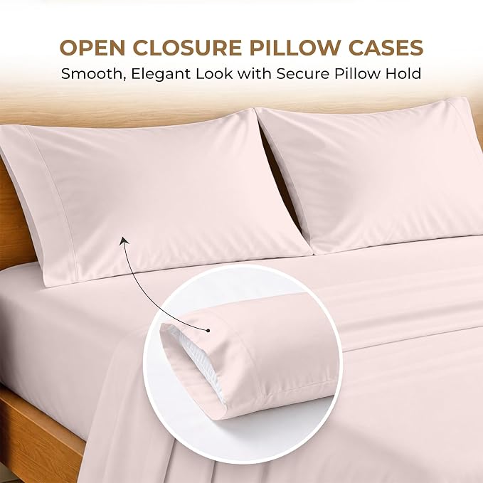 SGI bedding 100% Egyptian Cotton Sheets Twin XL Size – 600 Thread Count Sheets Set, Soft, Cooling, 15" Deep Pocket, Luxury Hotel Bedding, Breathable, Durable - Blush