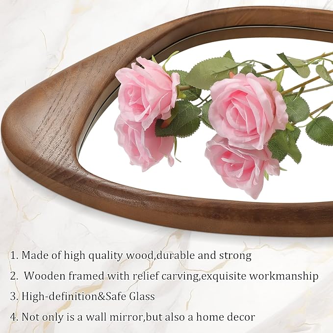 AAZZKANG Asymmetrical Wall Mirror Large 28"x20" Retro Irregular Vanity Mirrors Decorative for Bathroom Bedroom Living Room Hallway Brown