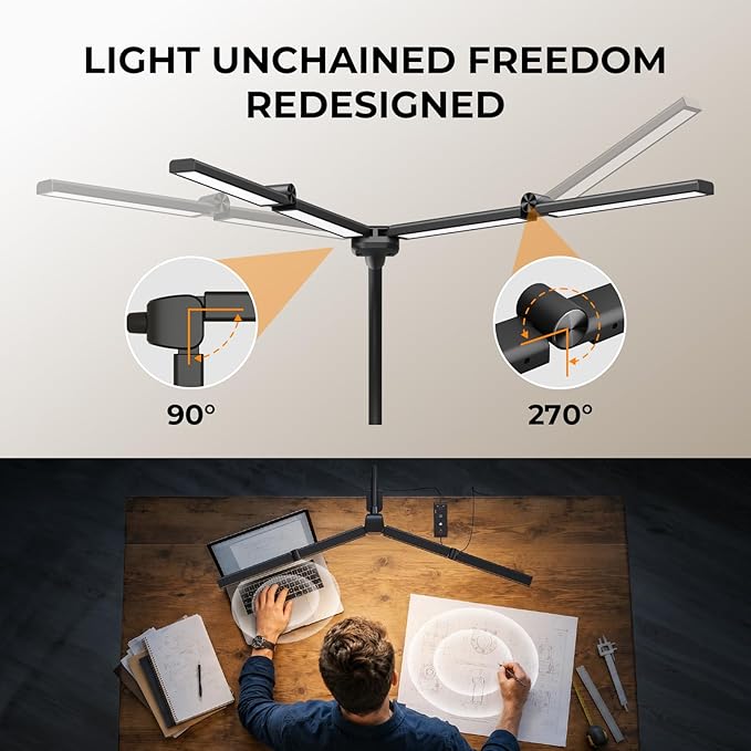 LED Desk Lamps for Home Office,Smart Adjustable Swing Arm Desk Lamp with Clamp,Gooseneck Tall Clip on Desk Light for Sewing,Reading,Drawing,Workbench,Study,Screen,Crafting,Monitor Architect,Computer