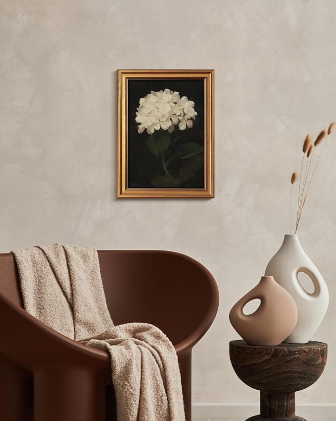 HUARCEY Gold Framed Vintage Wall Art: White Hydrangea by James Stuart Parker (12"x16") for Living Room, Bedroom, Kitchen & Office