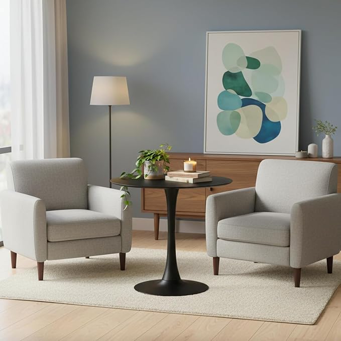 32" Black Round Dining Table Set of 2, Mid-Century Modern Tulip Circle Kitchen Table with Thickened Top & Sturdy Pedestal Base, Small Round Bistro Table for 4 People, Space-Saving, Easy Assembly