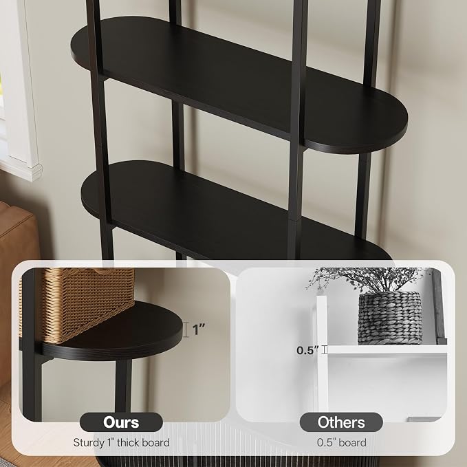Airynee 69'' Tall Bookshelf, 4-Tier Fluted Bookshelf, Storage Cabinet with Sliding Tambour Doors, Modern Bookcase with Adjustable Footpad & Metal Frame, for Living Room Home Office, Black