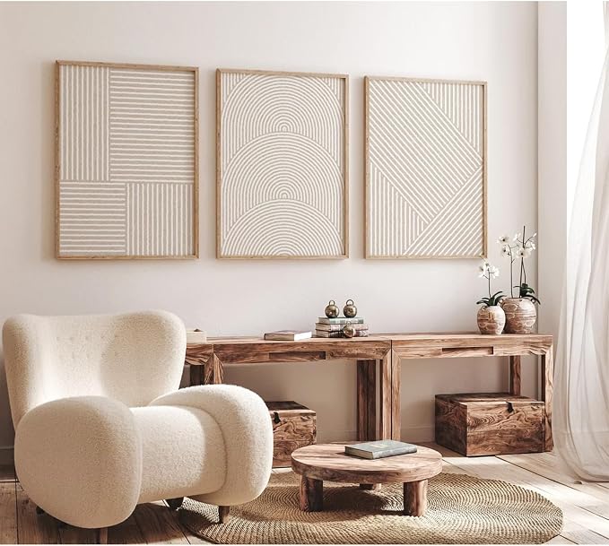 Beige Abstract Wall Art Pictures Set of 3 Boho Modern Canvas Wall Decor Neutral Line Wall Art Minimalist Art Abstract Beige Prints Painting Modern Artwork for Living Room Bedroom 16x24 Inch UNFRAMED