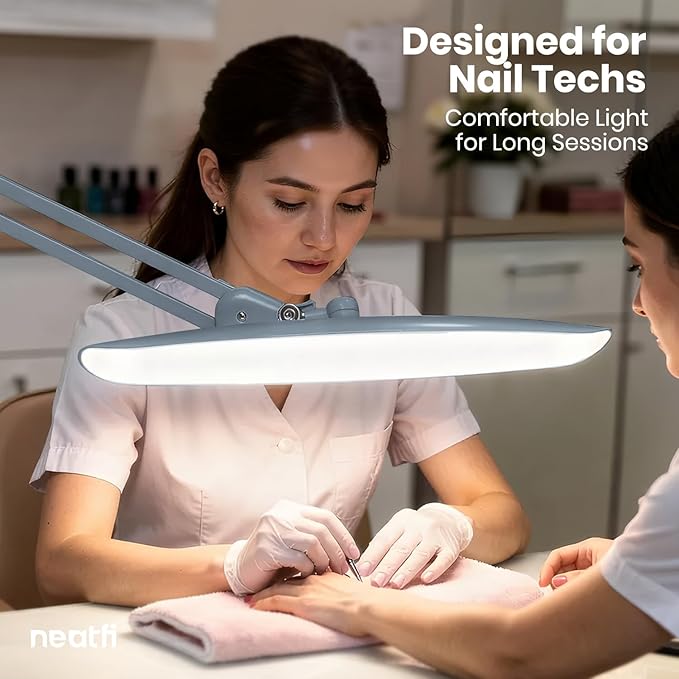 Neatfi XL Nail Desk Lamp with Clamp, 2200 Lumens, 20-Inch Wide Head, Dimmable 4 Levels, 6500K, LED Task Light for Manicure Table, Crafts, Workbench, Office (Non-CCT, Gray)