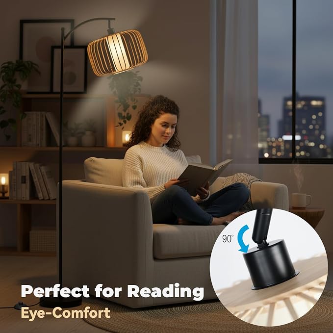 LALISU Floor Lamp for Living Room, Dimmable Standing Lamp Tall with Linen Shade Modern Floor Lamps Pull Chain Switch Reading Lamp for Living Room Bedroom Office Dining Room, 9W Bulb Included (Brown)
