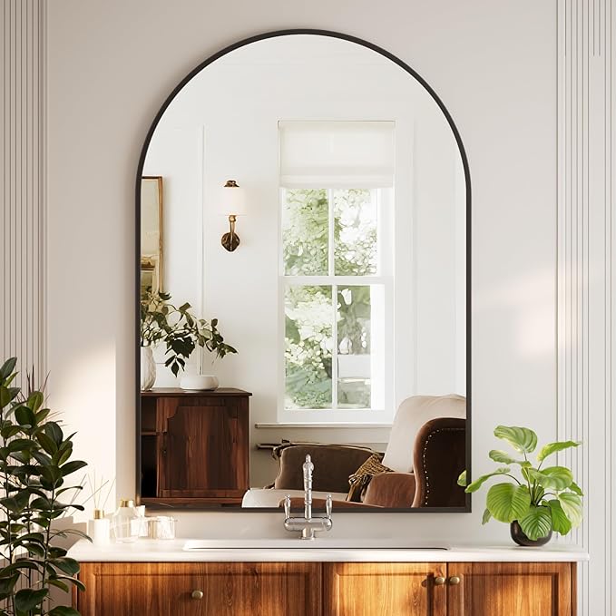 HARRITPURE Arched Bathroom Mirror - 32"x48" Black Large Wall Mounted Vanity Mirror Aluminum Alloy Frame Arch Wall Mirror for Living Room, Bedroom and Entryway