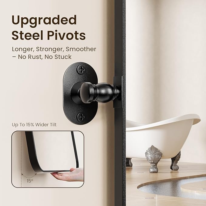 Pivot Mirror 20x30 Adjustable Tilting Rectangle, Matte Black Metal Frame Bathroom Vanity Mirror, Horizontal/Vertical Mount, HD Shatterproof Glass for Farmhouse/Modern Bathroom Over Sink