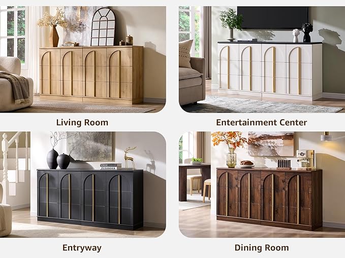 ACCOHOHO Buffet Cabinet with Storage&Arched Doors,31.5 Inch Wood Sideboard with Adjustable Shelf,Modern Coffee Bar Tables Accent Cabinets for Living Room,Kitchen Or Entryway (Natural Oak, 1 Piece)