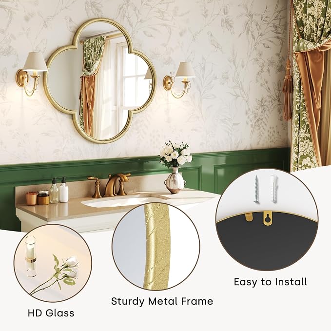 Uniclinens Gold Decorative Mirror 31.5" - Large Wall Mirror Decor with Metal Frame, Ideal for Entryway, Fireplace, Living Room, Hallway, Bathroom