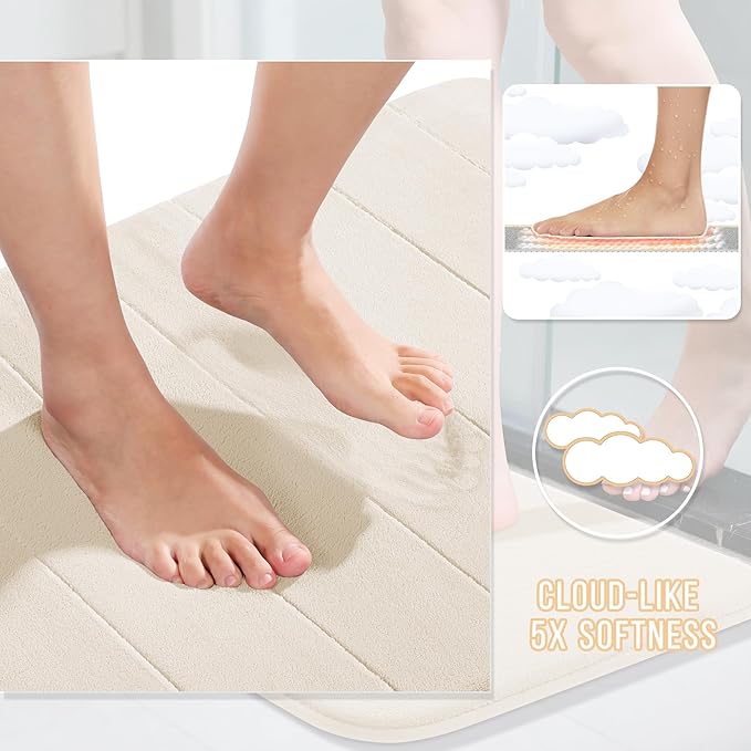 Yimobra Bathroom Runner 55"x24", Non Slip Memory Foam Bath Mat, Super Soft Water Absorbent Hallway Carpet, Machine Washable Rug for Vanity Tub Shower, Cream