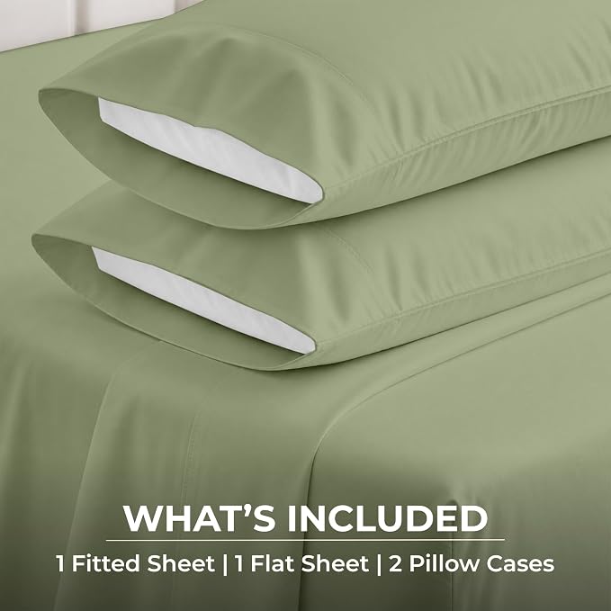 SGI bedding 100% Egyptian Cotton Sheets Queen Size – 600 Thread Count Sheets Set, Soft, Cooling, 15" Deep Pocket, Luxury Hotel Bedding, Breathable, Durable - Moss