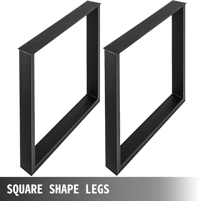 VEVOR Set of 2 Steel Table Legs, 28 Height 24 Wide Dining Table Legs,Heavy Duty 3.1" Width Box Section Square Table Legs,28x24x3.1 Inch Black Color Industrial Country Style Metal Dining Legs