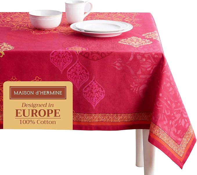 Maison d' Hermine Table Cloth Square Table 100% Cotton 60 x 60 Inches Fall Tablecloth Reusable Everyday Use for Thanksgiving Christmas Decorations Dining Farmhouse Party (Versailles)