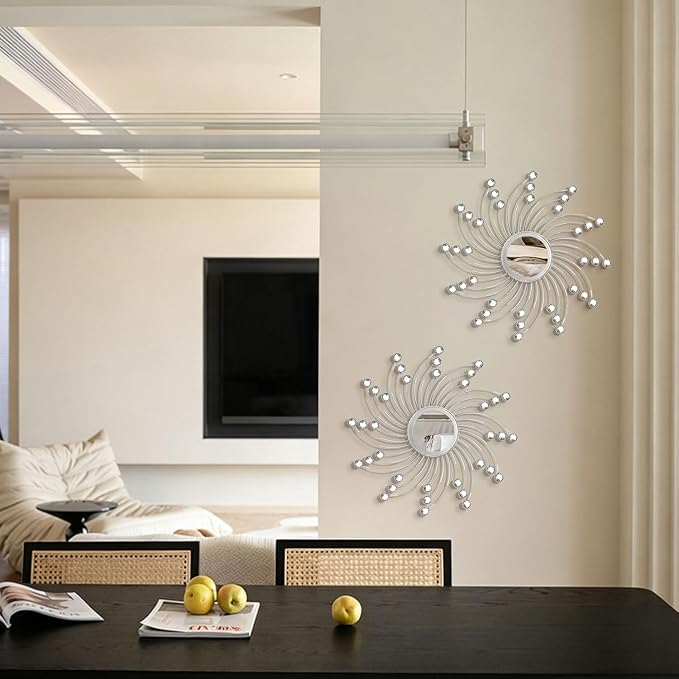 2 Pack Metal Mirrors for Wall Boho Sunburst Wall Mirror Home Decor Modern Decorative Wall Art for Bedroom Living Room Entryway