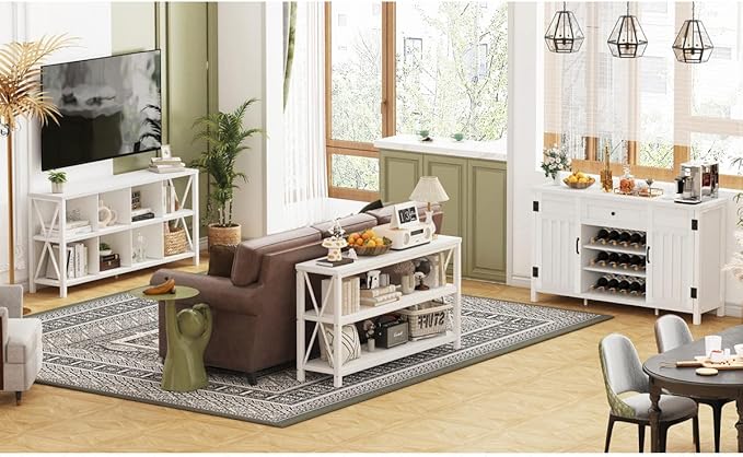 FATORRI 8 Cube Storage Organizer Bookshelf, 62 Inch Modern Wood Horizontal Bookcase, Farmhouse Cube Long Book Shelf, TV Console Stand for Living Room (White Oak)